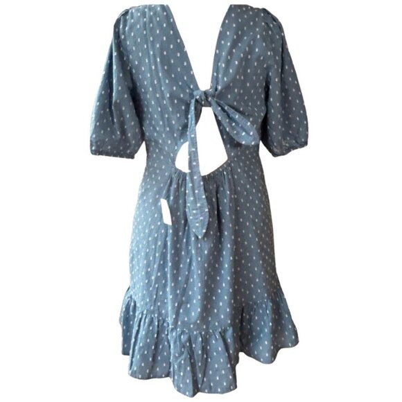 NWT LOFT Clip Tie Back Flounce Swing Pleated Mini Dress Size 14 Poolside Blue - Picture 4 of 6